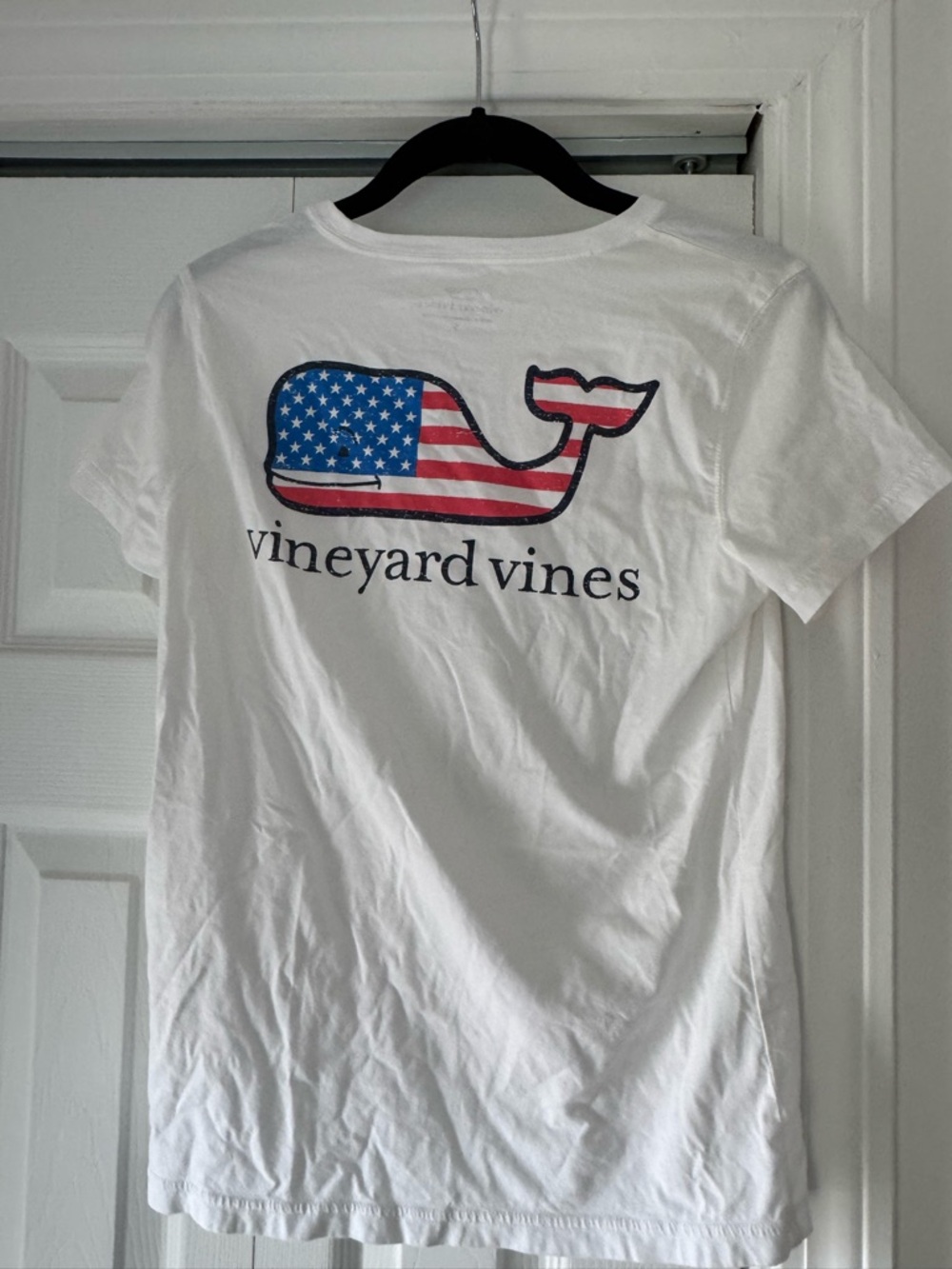 Vineyard Vines White Tee with American Flag Whale